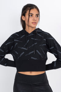 Ženski pulover s kapuco Crop Black